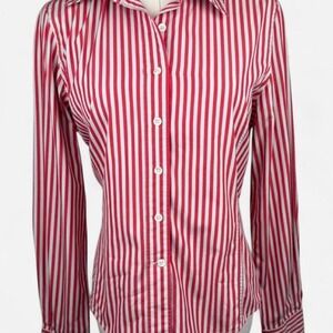 Façonnable Red White Striped Tailored Shirt French Designer 100% Cotton